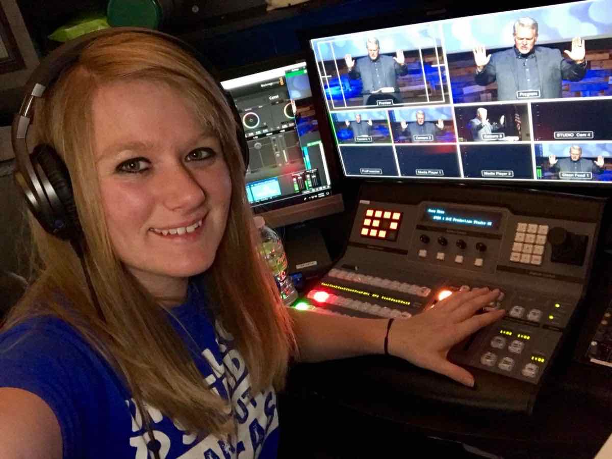 Nikki, Founder of Small Church Media, running the production switcher